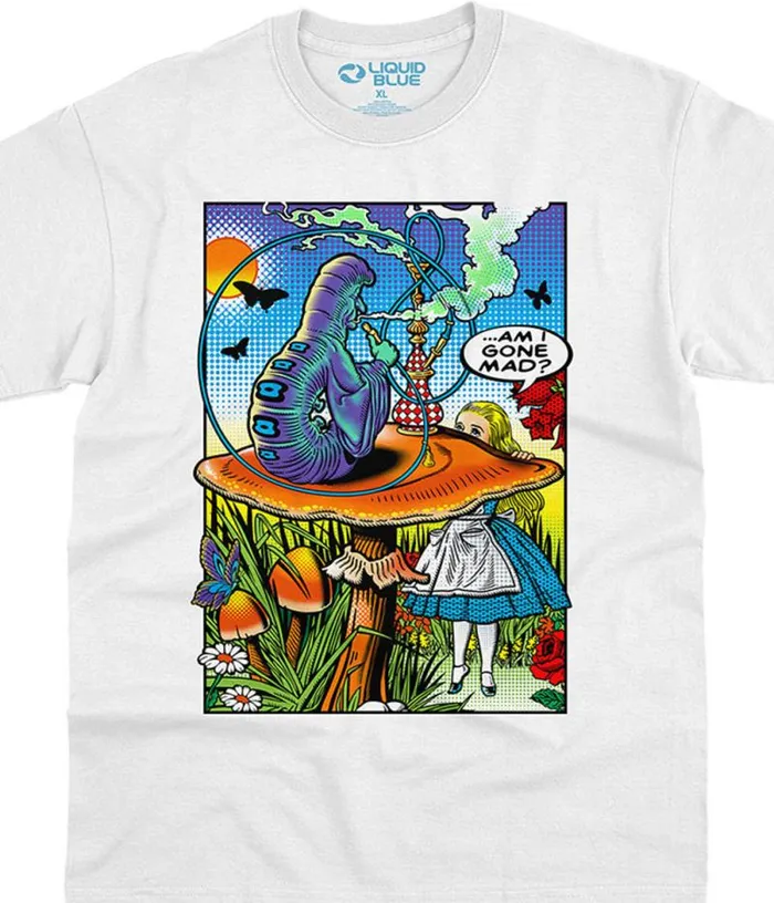 Liquid Blue TShirt Men Alice Pop Art White TShirt