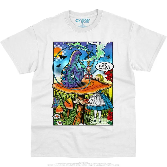 Liquid Blue TShirt Men Alice Pop Art White TShirt