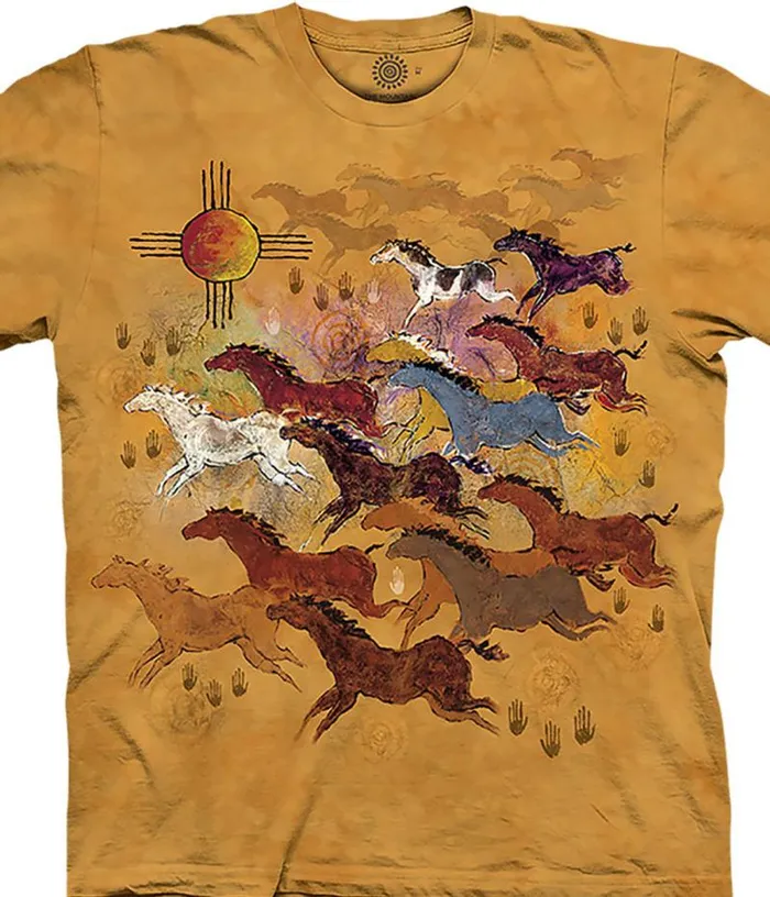 Liquid Blue TShirt Men Horses And Sun Classic Cotton TShirt