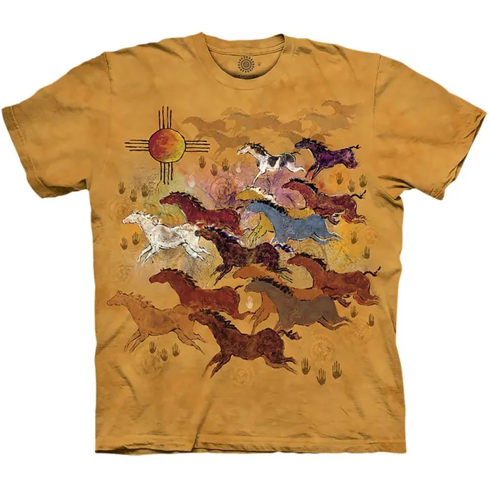 Liquid Blue TShirt Men Horses And Sun Classic Cotton TShirt