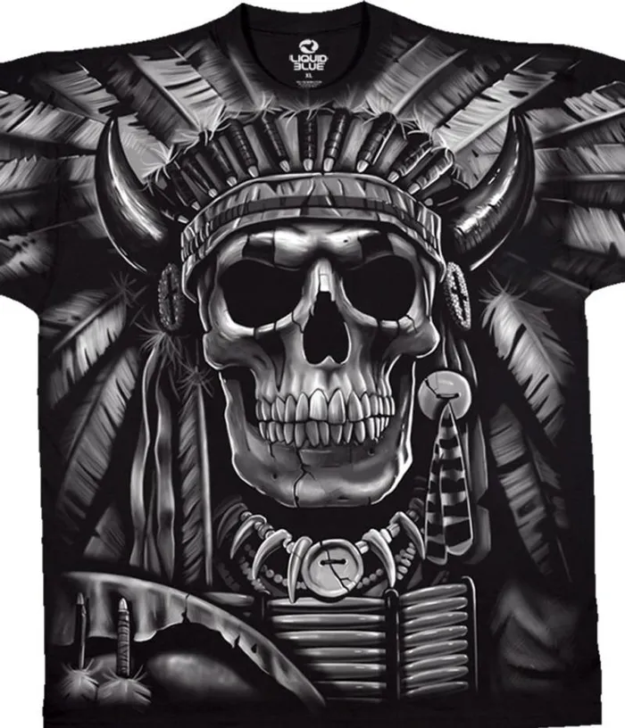 Liquid Blue TShirt Men Indian Skull Black TShirt