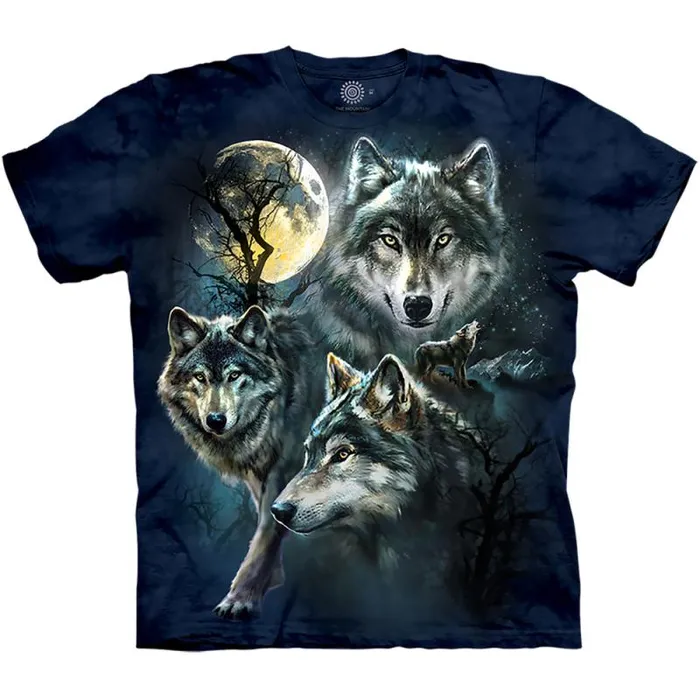 Liquid Blue TShirt Men Moon Wolves Collage Classic Cotton TShirt