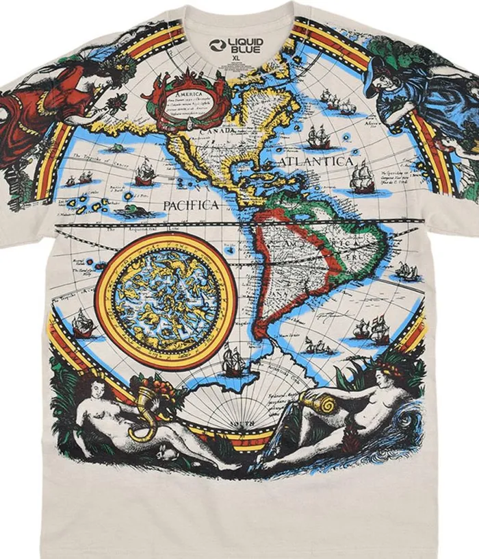 Liquid Blue TShirt Men Old World Map Tan TShirt