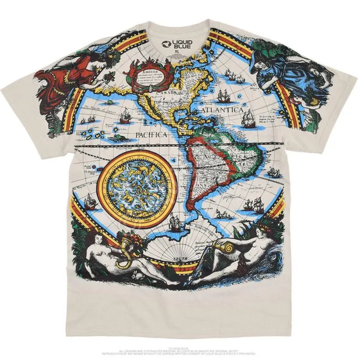 Liquid Blue TShirt Men Old World Map Tan TShirt