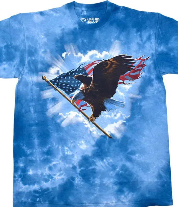 Liquid Blue TShirt Men Patriotic Flying Eagle TieDye TShirt