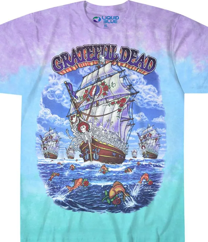 Liquid Blue TShirt Men Ship Of Fools TieDye TShirt