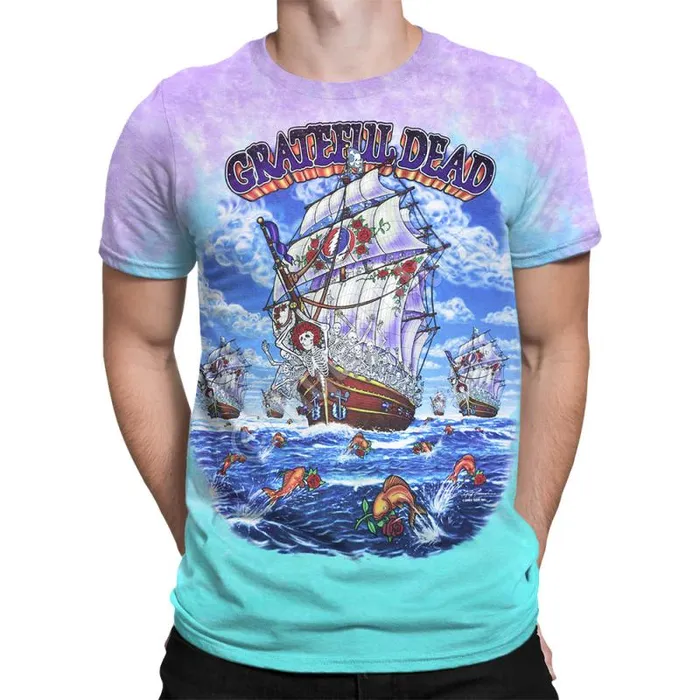 Liquid Blue TShirt Men Ship Of Fools TieDye TShirt