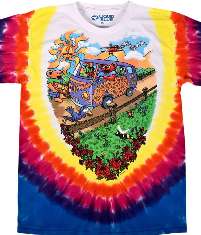 Liquid Blue TShirt Men Summer Tour Bus TieDye TShirt