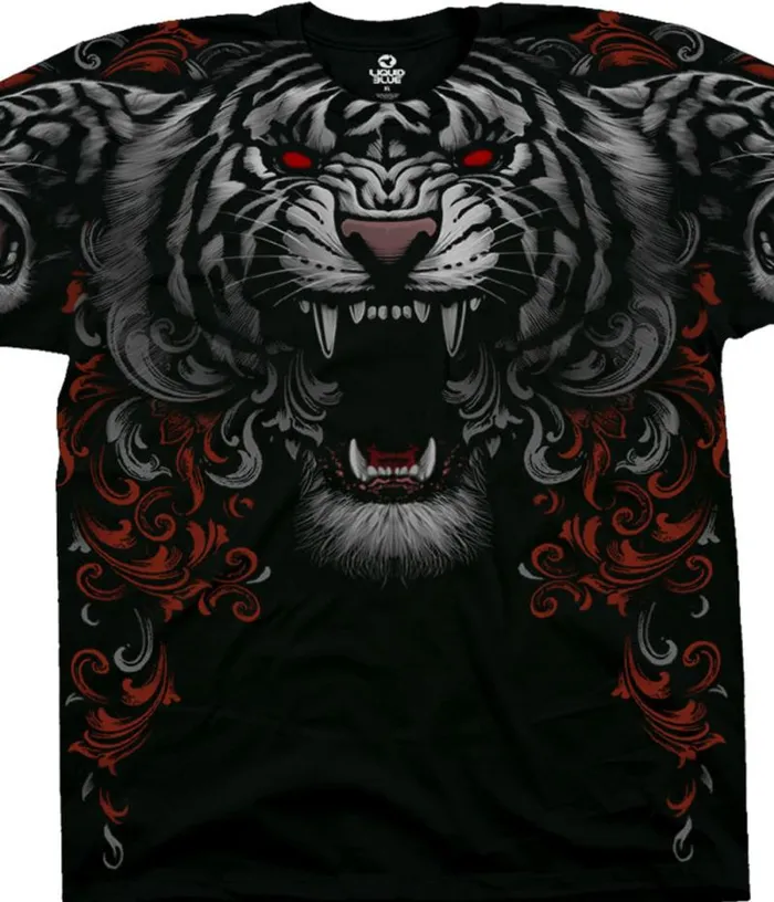 Liquid Blue TShirt Men Three Tiger Roar Black TShirt