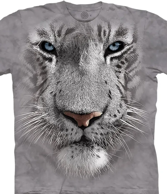 Liquid Blue TShirt Men White Tiger Face Classic Cotton TShirt