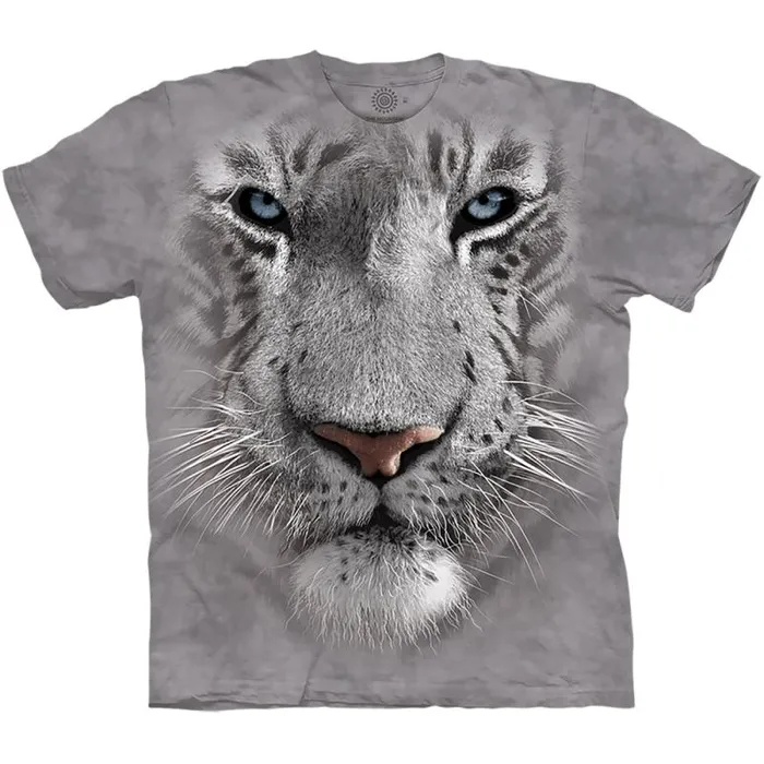 Liquid Blue TShirt Men White Tiger Face Classic Cotton TShirt