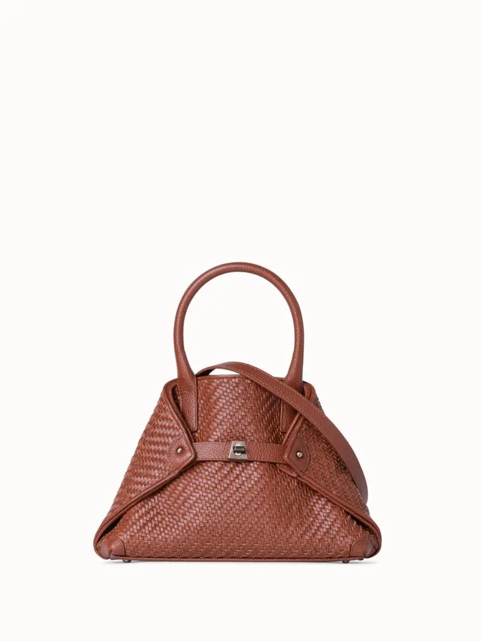 Little Ai Top Handle Bag In Woven Leather Caramel Women Akris Top Handle Bags