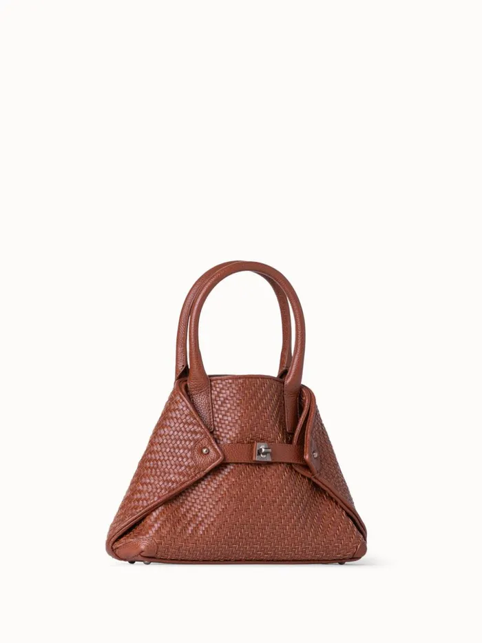 Little Ai Top Handle Bag In Woven Leather Caramel Women Akris Top Handle Bags