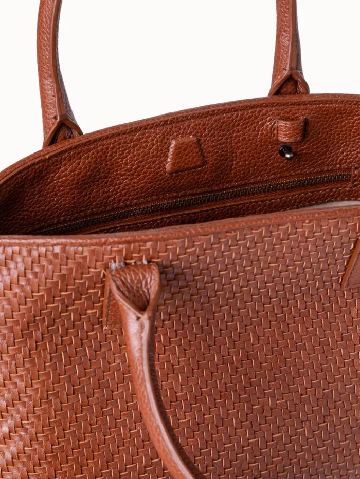 Little Ai Top Handle Bag In Woven Leather Caramel Women Akris Top Handle Bags