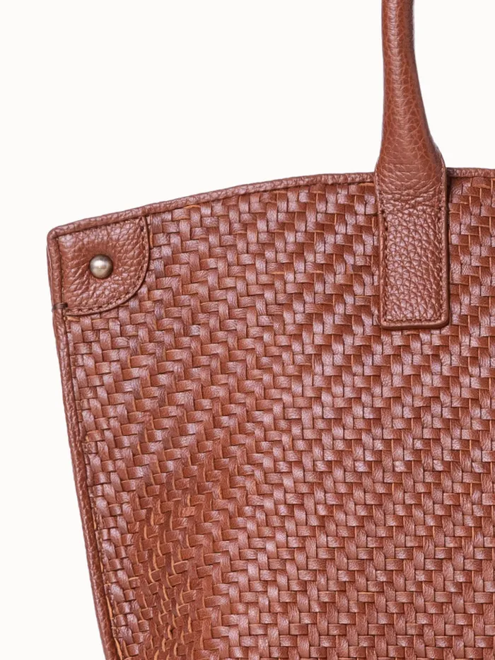 Little Ai Top Handle Bag In Woven Leather Caramel Women Akris Top Handle Bags
