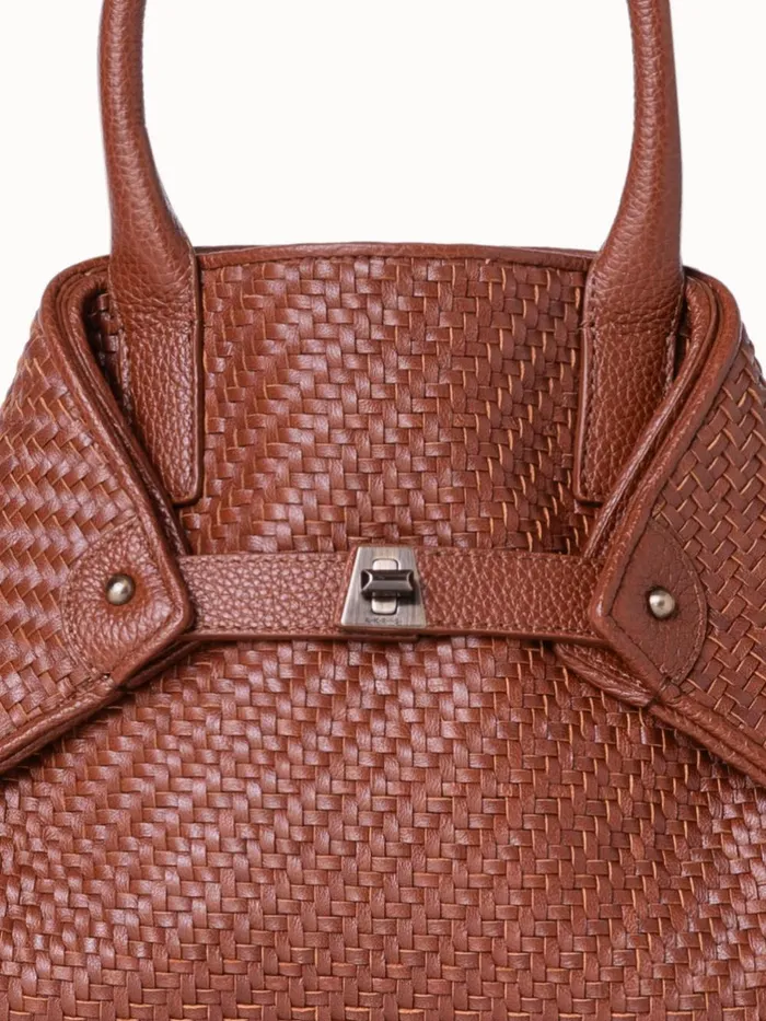 Little Ai Top Handle Bag In Woven Leather Caramel Women Akris Top Handle Bags
