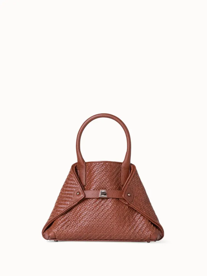 Little Ai Top Handle Bag In Woven Leather Caramel Women Akris Top Handle Bags