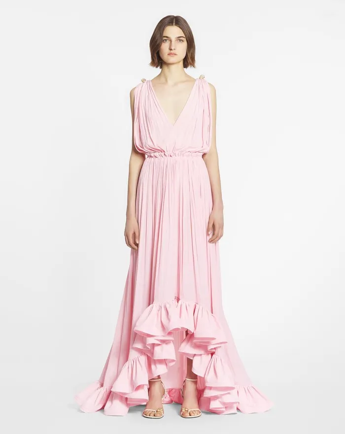 Long Dress With Ruffles Light Pink Women Lanvin Dresses