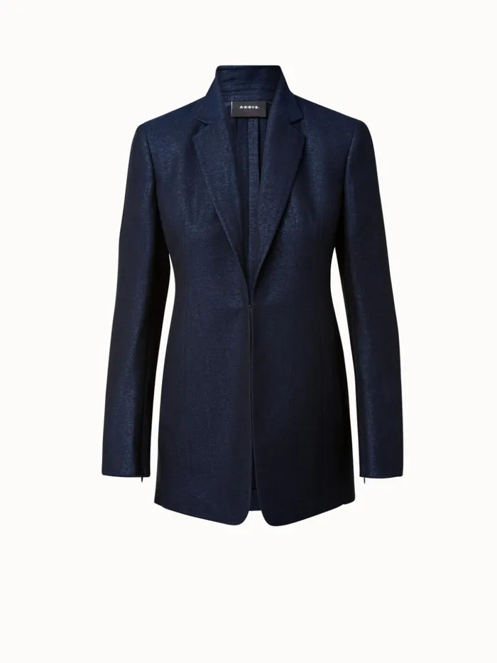 Long Jacket In Wool Lurex Deep Blue Women Akris Jackets