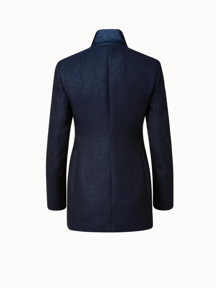 Long Jacket In Wool Lurex Deep Blue Women Akris Jackets