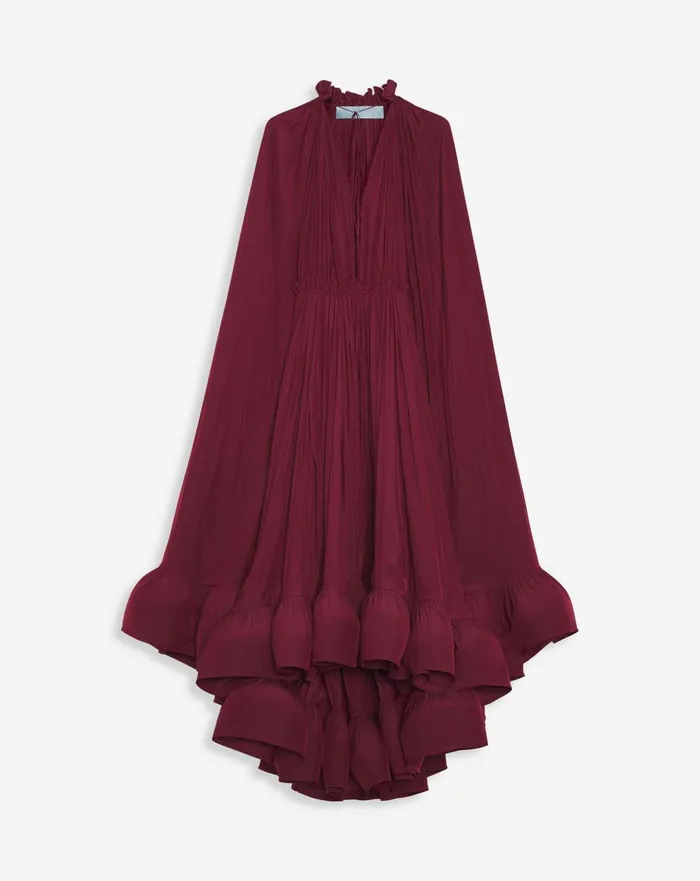 Long Ruffle Dress In Charmeuse Burgundy Women Lanvin Dresses
