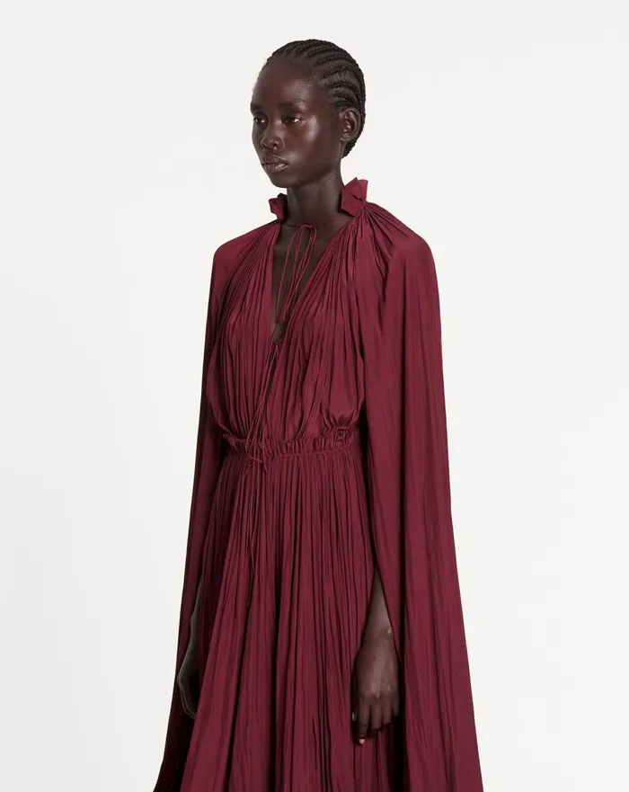 Long Ruffle Dress In Charmeuse Burgundy Women Lanvin Dresses