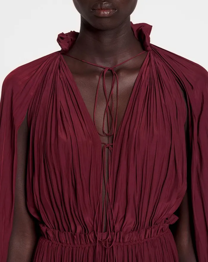 Long Ruffle Dress In Charmeuse Burgundy Women Lanvin Dresses