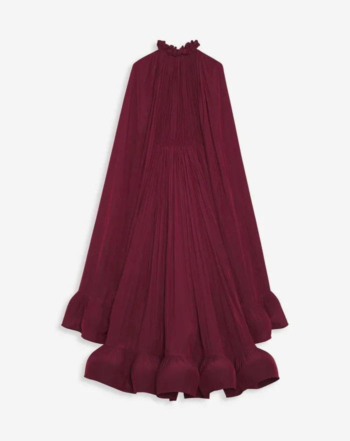 Long Ruffle Dress In Charmeuse Burgundy Women Lanvin Dresses