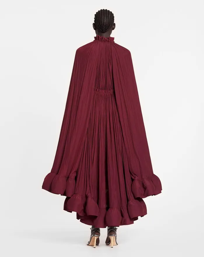 Long Ruffle Dress In Charmeuse Burgundy Women Lanvin Dresses