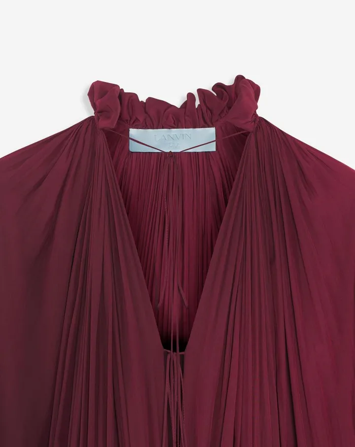 Long Ruffle Dress In Charmeuse Burgundy Women Lanvin Dresses