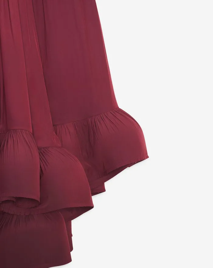Long Ruffle Dress In Charmeuse Burgundy Women Lanvin Dresses