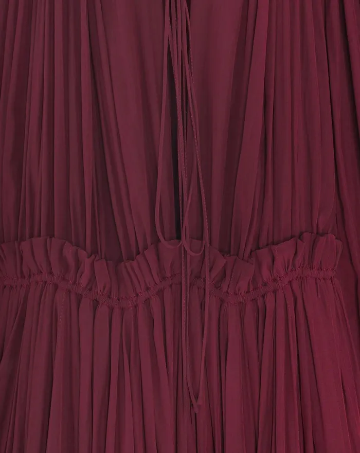 Long Ruffle Dress In Charmeuse Burgundy Women Lanvin Dresses