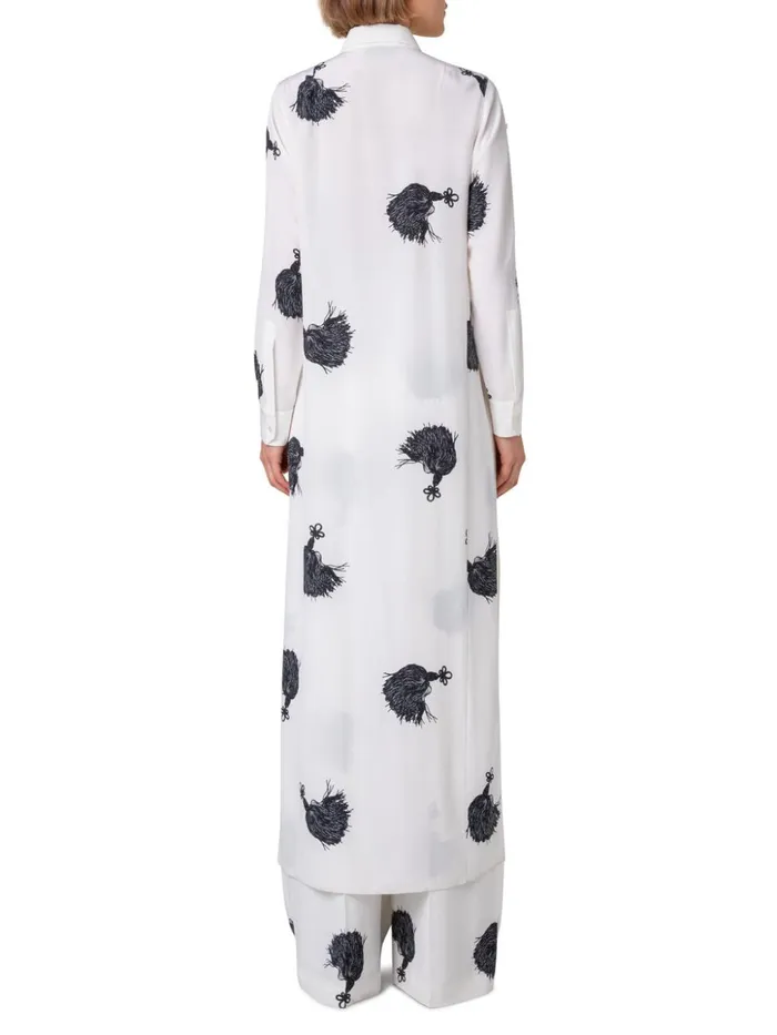 Long Silk Tunic Dress With Tassels Print Ivoryblack Women Akris Dresses