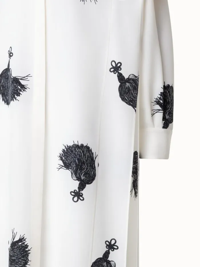 Long Silk Tunic Dress With Tassels Print Ivoryblack Women Akris Dresses