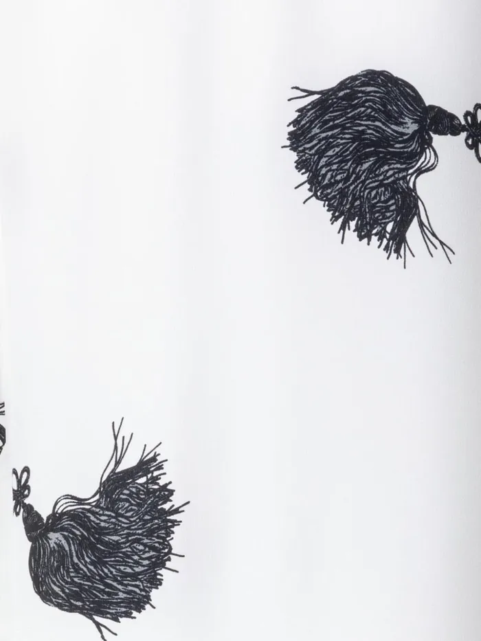 Long Silk Tunic Dress With Tassels Print Ivoryblack Women Akris Dresses