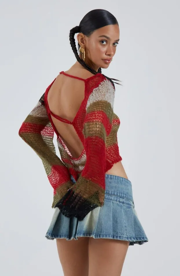 Long Sleeve Tops Women Jaded London Mercer Backless Shredded Knit