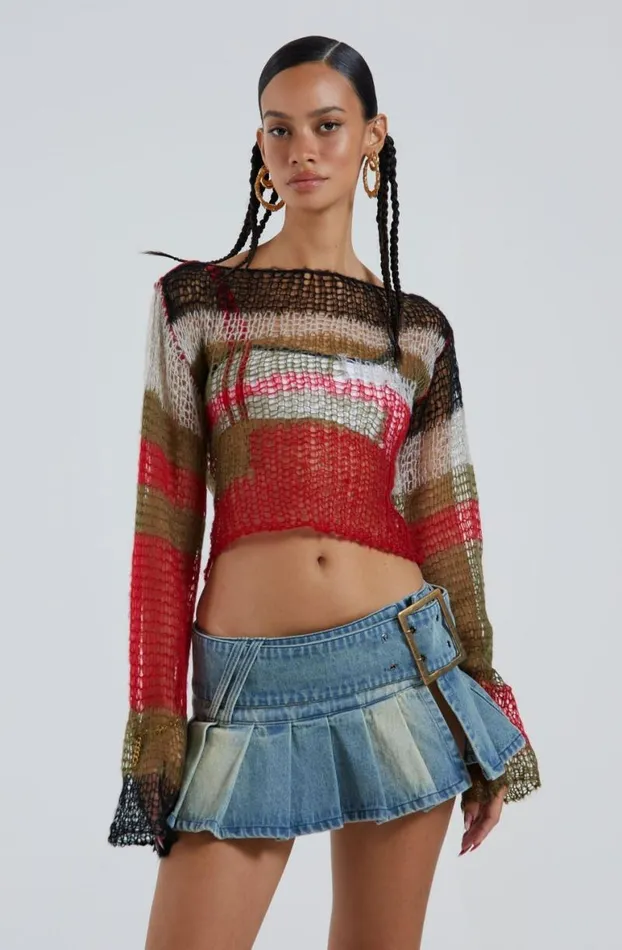 Long Sleeve Tops Women Jaded London Mercer Backless Shredded Knit