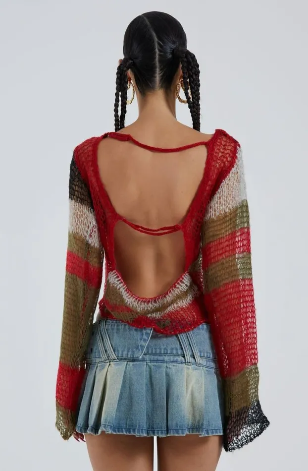 Long Sleeve Tops Women Jaded London Mercer Backless Shredded Knit
