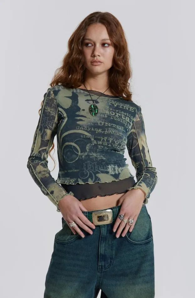 Long Sleeve Tops Women Jaded London Primavera Mesh Long Sleeve Top