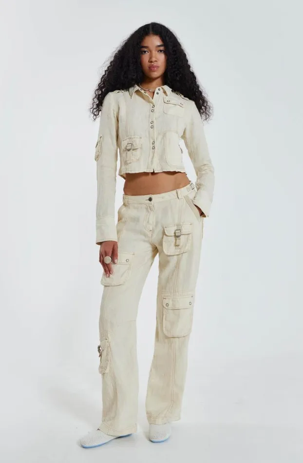 Long Sleeve Tops Women Jaded London Santal Linen Cargo Shirt