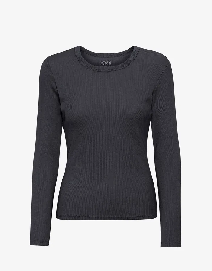 Long Sleeve Tops Women Organic Rib LS TShirt 8211 Lava Grey 8211 Colorfulstandard Women