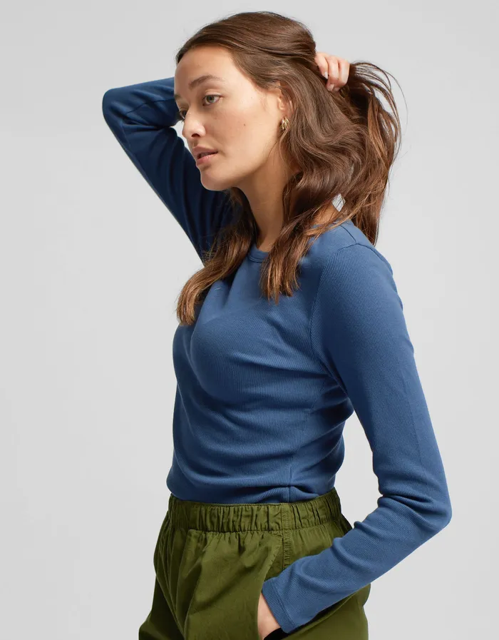 Long Sleeve Tops Women Organic Rib LS TShirt 8211 Lava Grey 8211 Colorfulstandard Women