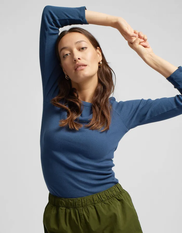 Long Sleeve Tops Women Organic Rib LS TShirt 8211 Lava Grey 8211 Colorfulstandard Women