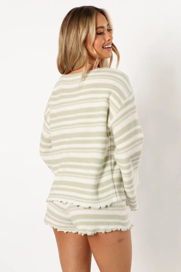 Loungewear Christina Knit Set 8211 Sage Stripe Sage Stripe 8211 petalandpup Women