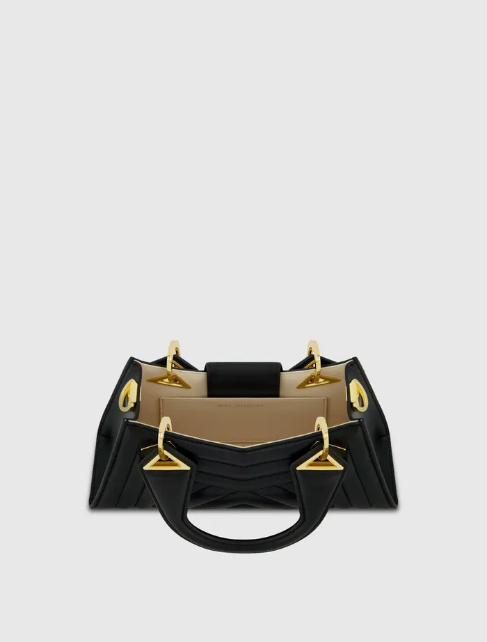 Mac Duggal Angular Quilted Napa Leather Handbag Black Women Top Handle Bags