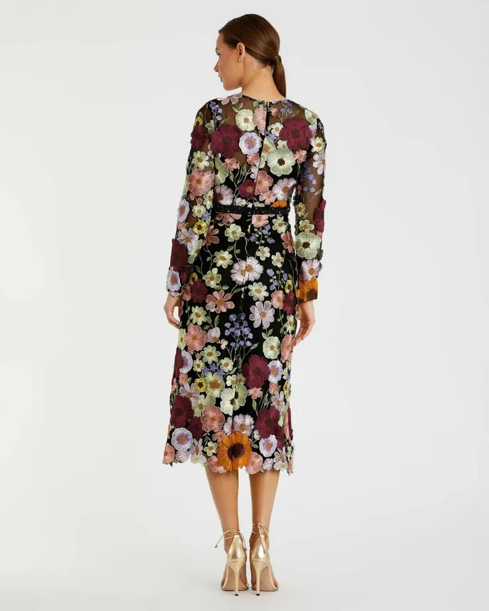 Mac Duggal High Neck Floral Embroidered ALine Dress Black Multi Women Daytime Dresses Mac Duggal High Neck Floral Embroidered ALine Dress Black Multi Women Daytime Dresses