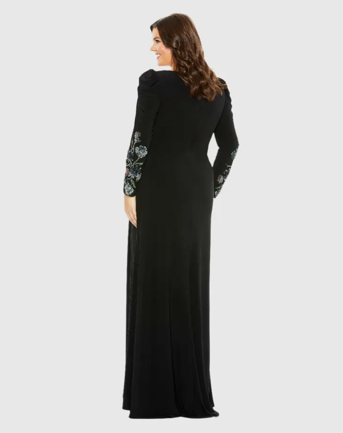 Mac Duggal Plus Size Dresses Women Embellished Long Sleeve Faux Wrap Gown Plus Black Mac Duggal Plus Size Dresses Women Embellished Long Sleeve Faux Wrap Gown Plus Black