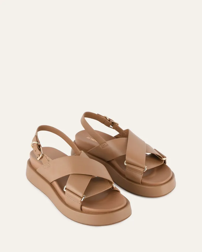 Marley flat sandals tan leather FLAT SANDALS jomercer Women Marley flat sandals tan leather FLAT SANDALS jomercer Women