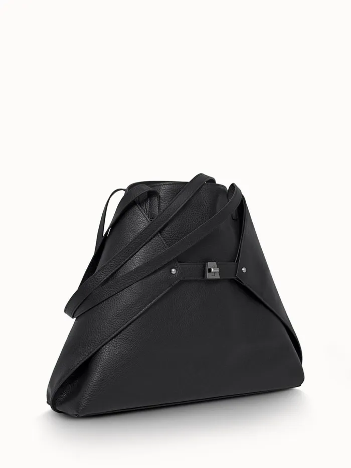 Medium Ai Shoulder Bag In Cervocalf Leather Black Women Akris Shoulder Bags