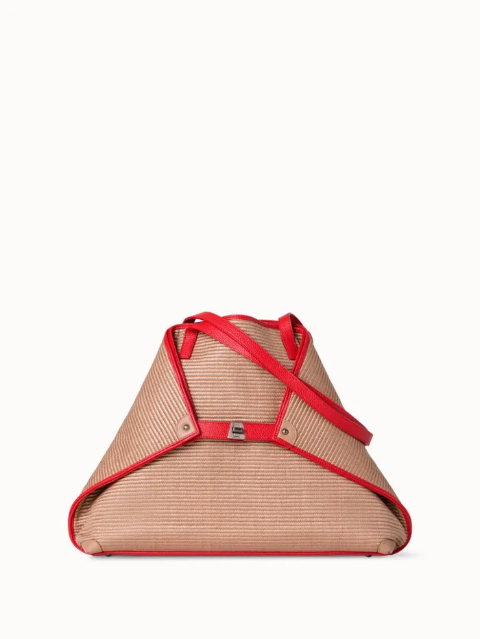 Medium Ai Shoulder Bag In Raffia Camelscarlet Women Akris Shoulder Bags